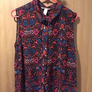 Retro Floral Button Up Blouse
